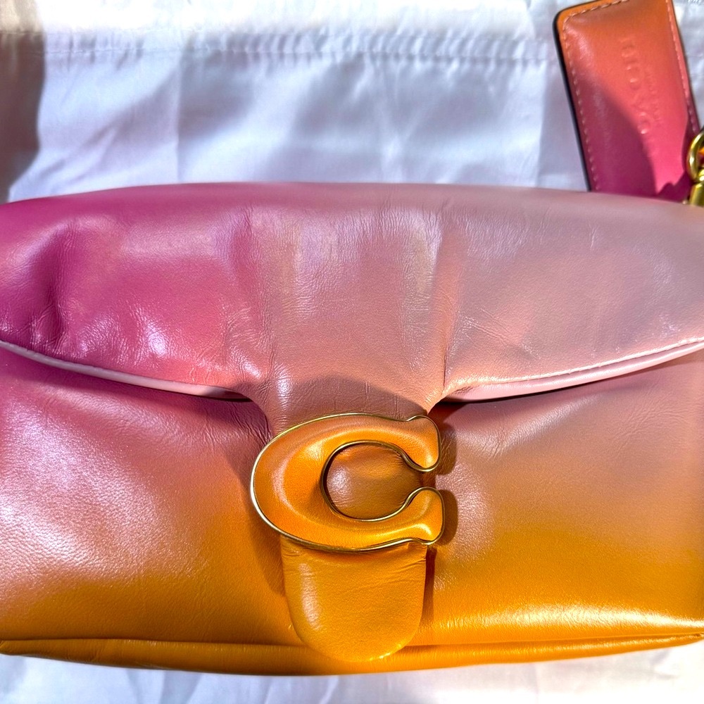 Coach Pink and Tan Clutch with Gold-Toned Clasp